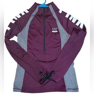 PINK by VS Ultimate 1/2 Zip Burgundy Gray Sporty Pullover with Thumbholes, XS